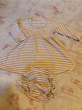 Quincy Mae Mustard and White Striped Longsleeve Dress